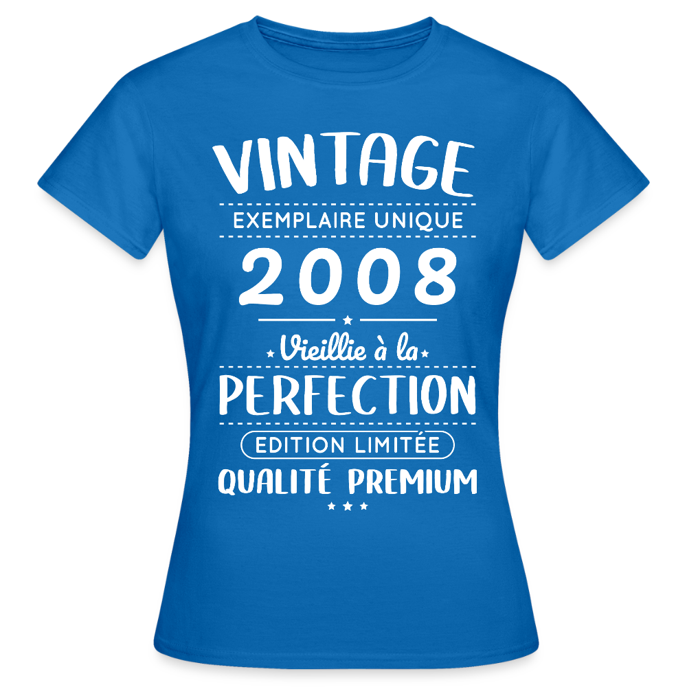T-shirt anniversaire femme 18 ans – Vintage 2008 – Perfection - bleu royal