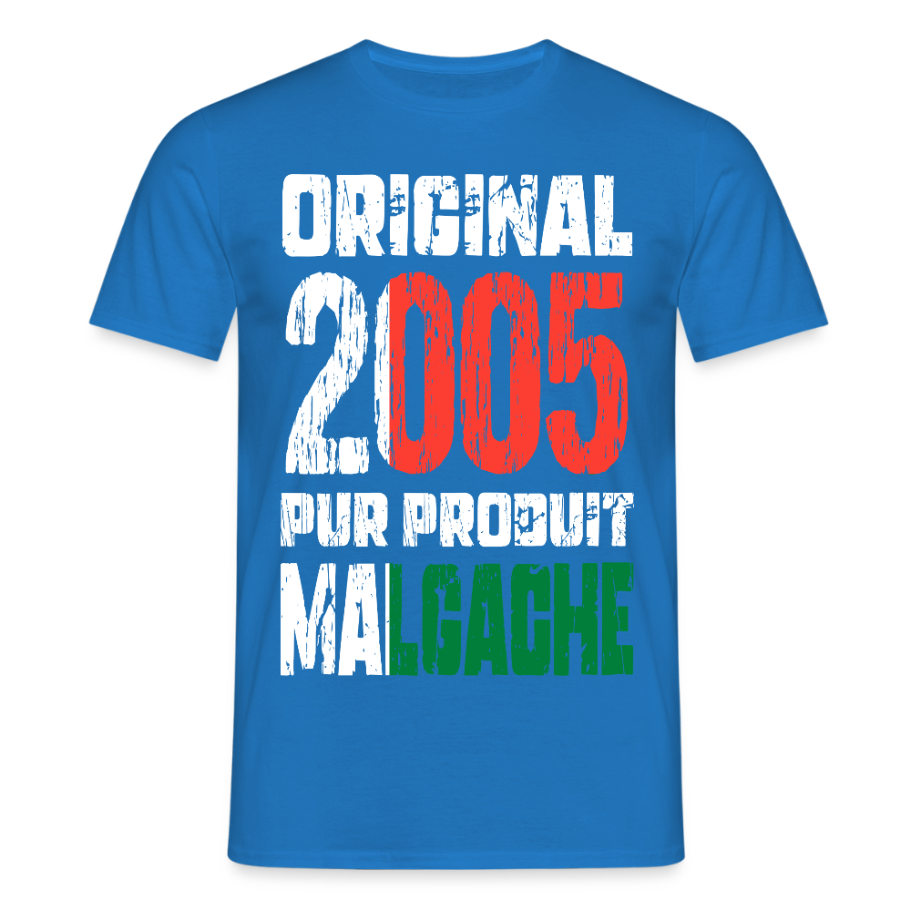 T-shirt Homme - Anniversaire 20 Ans - Original 2005 - Pur produit Malgache - bleu royal