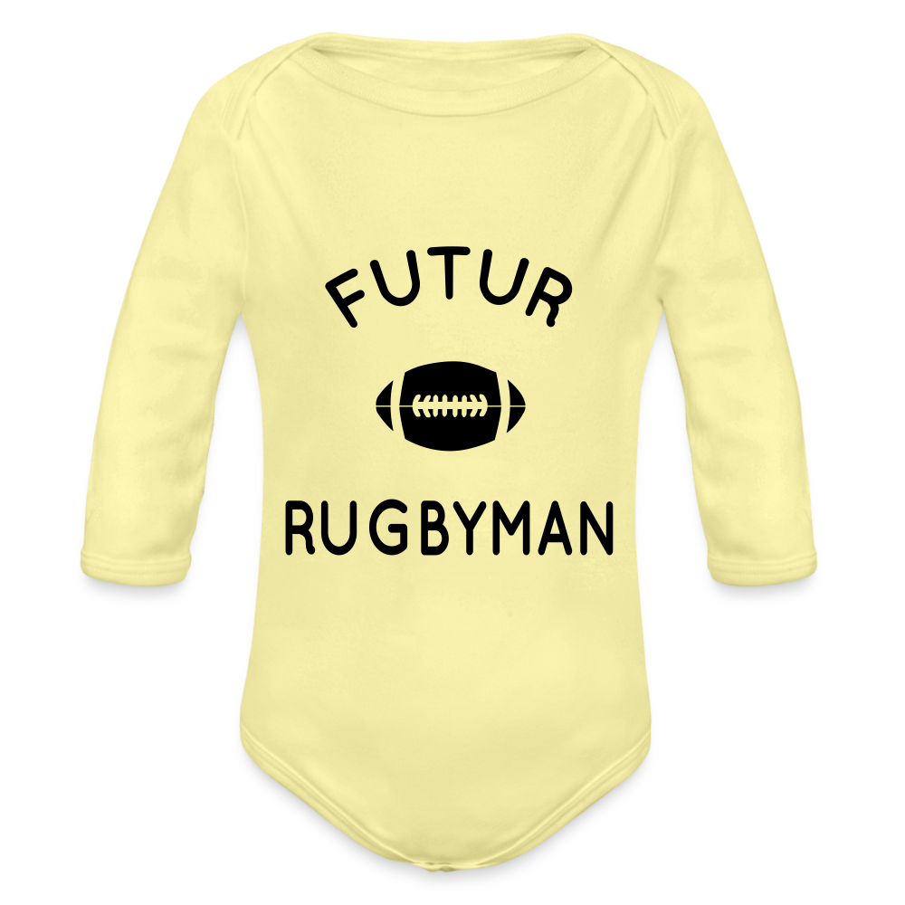 Body Bébé bio manches longues - Futur rugbyman - jaune délavé