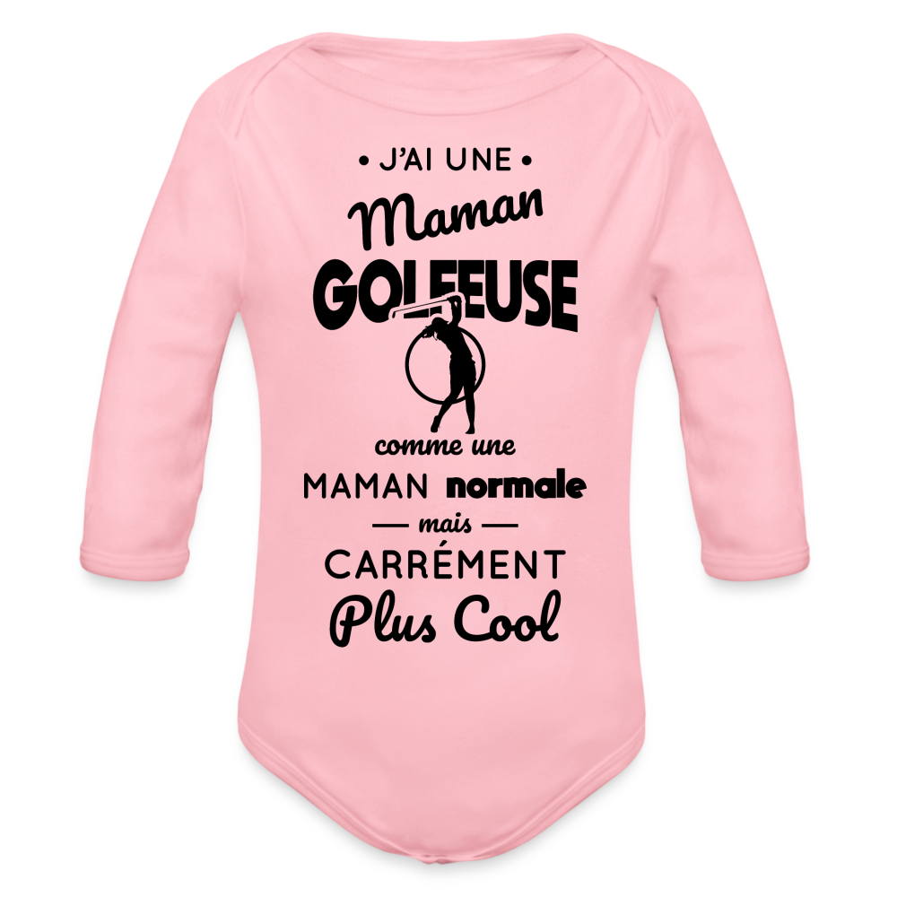 Body Bébé bio manches longues - J'ai une maman golfeuse - rose clair