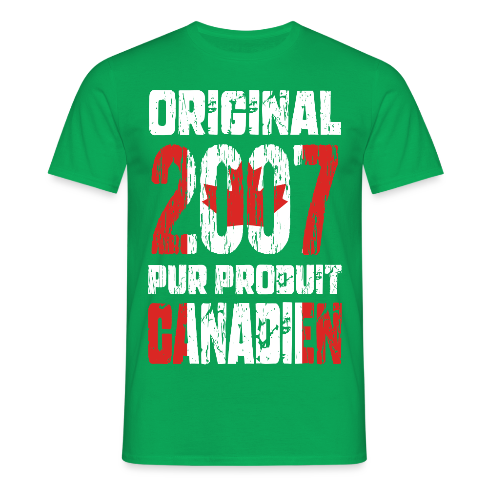 T-shirt Homme - Anniversaire 18 Ans - Original 2007 - Pur produit Canadien - vert