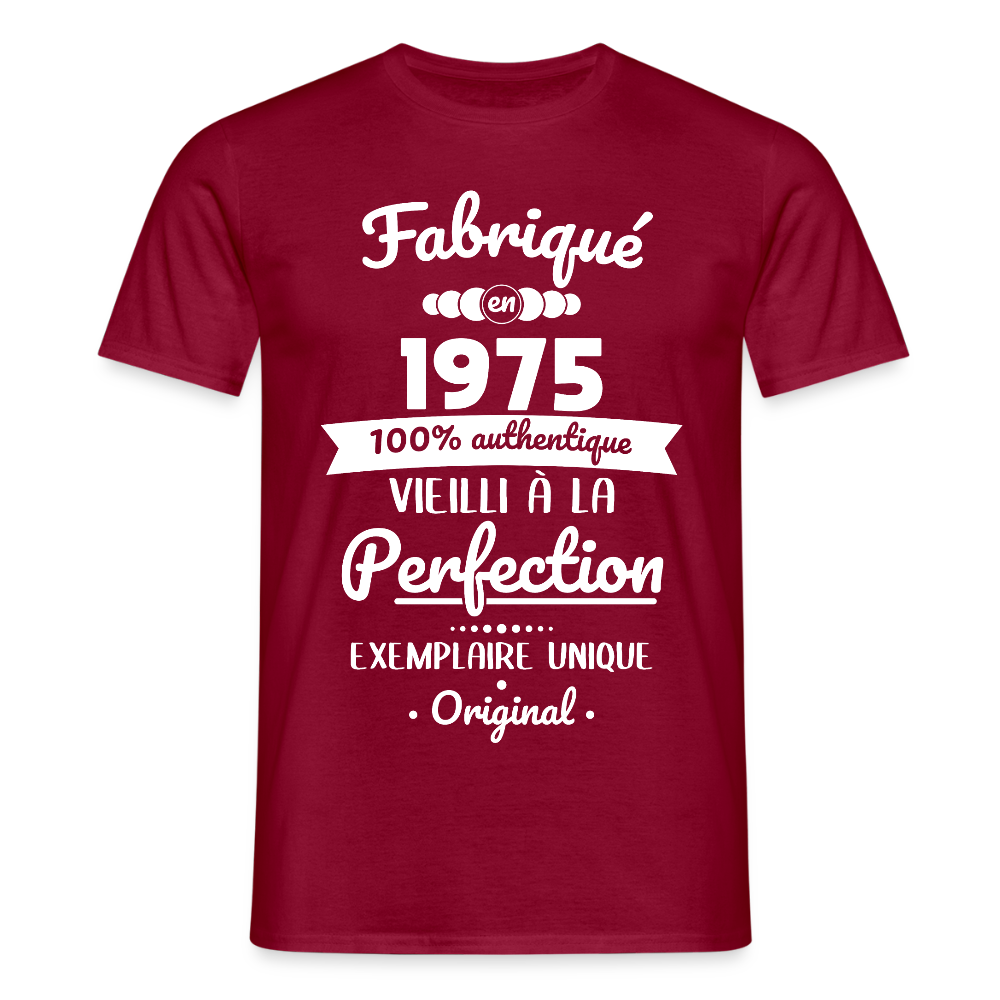 T-shirt Homme - Anniversaire 50 Ans - Fabriqué en 1975 - rouge brique