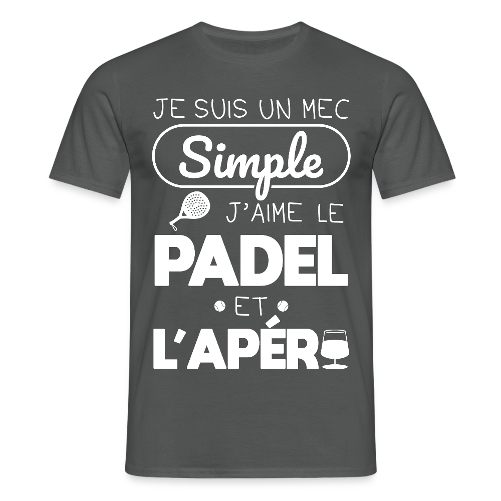 T-shirt Homme - Mec Simple j'aime le Padel et L'apéro - charbon