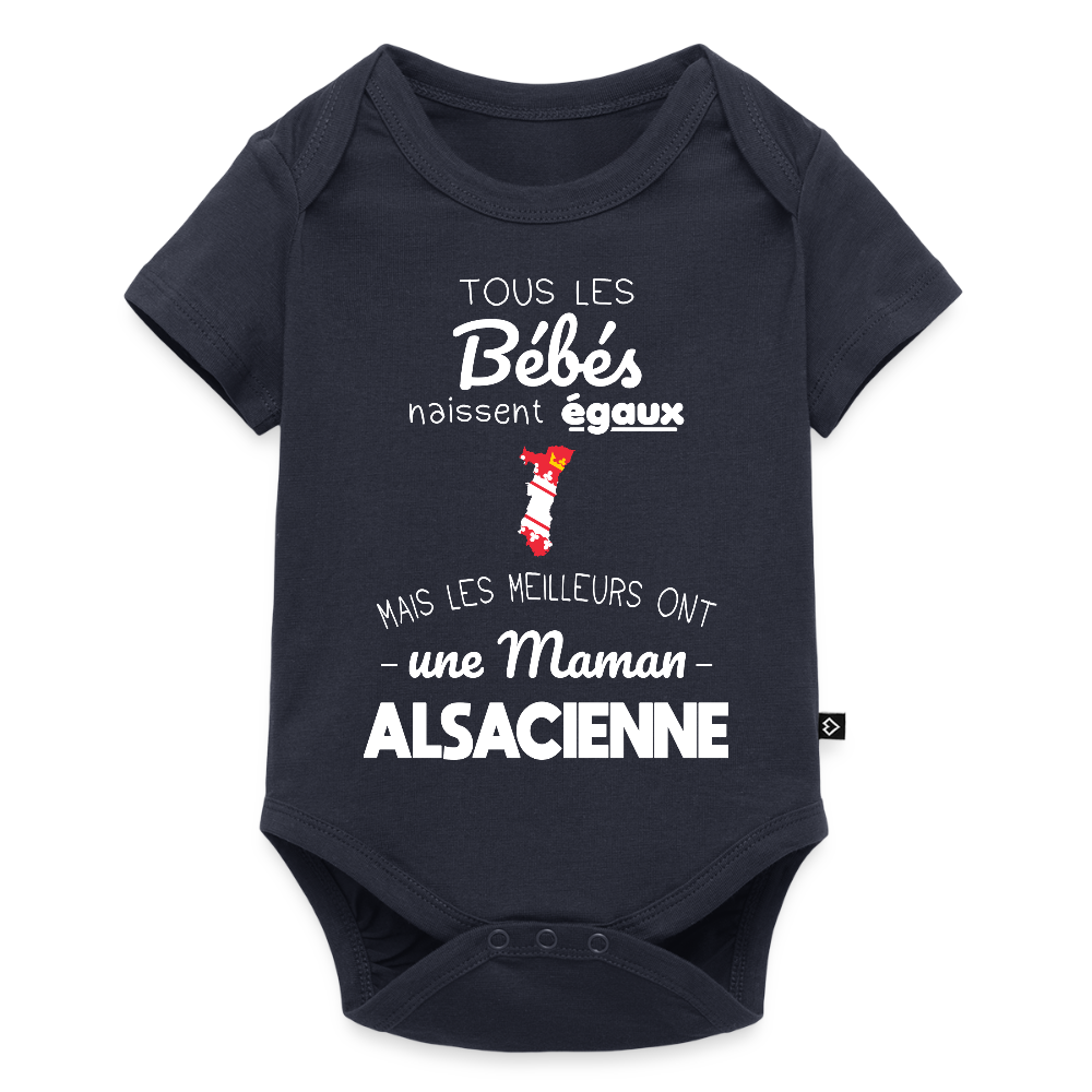 Body Bébé bio manches courtes - Les Meilleurs Ont Une Maman Alsacienne - bleu marine