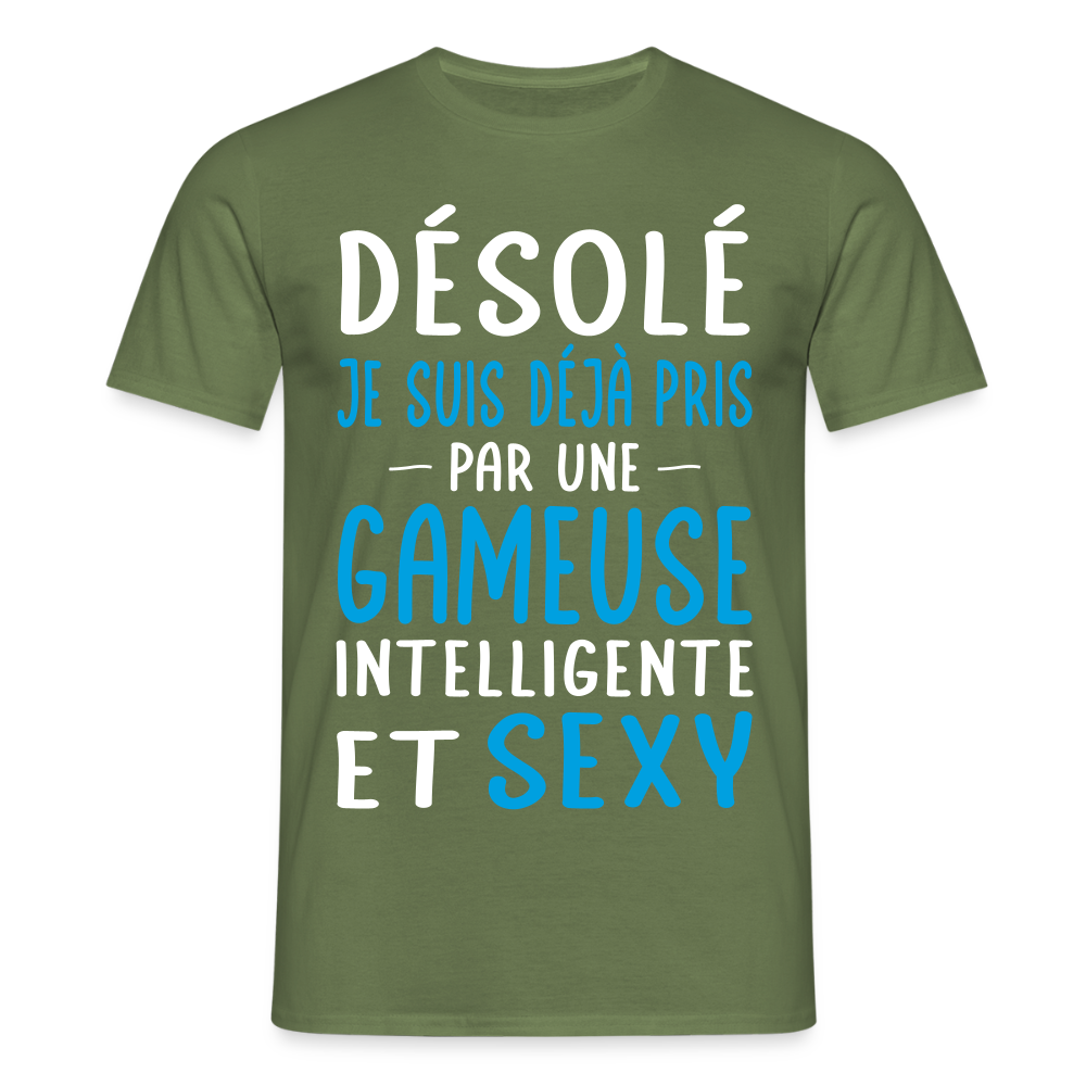 T-shirt Homme - Je suis pris par une gameuse intelligente et sexy - vert militaire