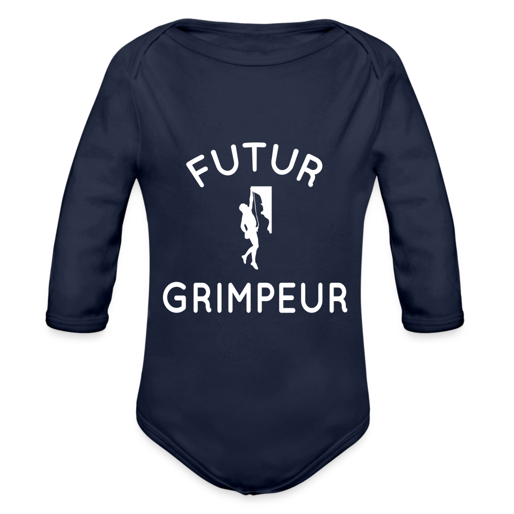 Body Bébé bio manches longues - Futur grimpeur - marine foncé