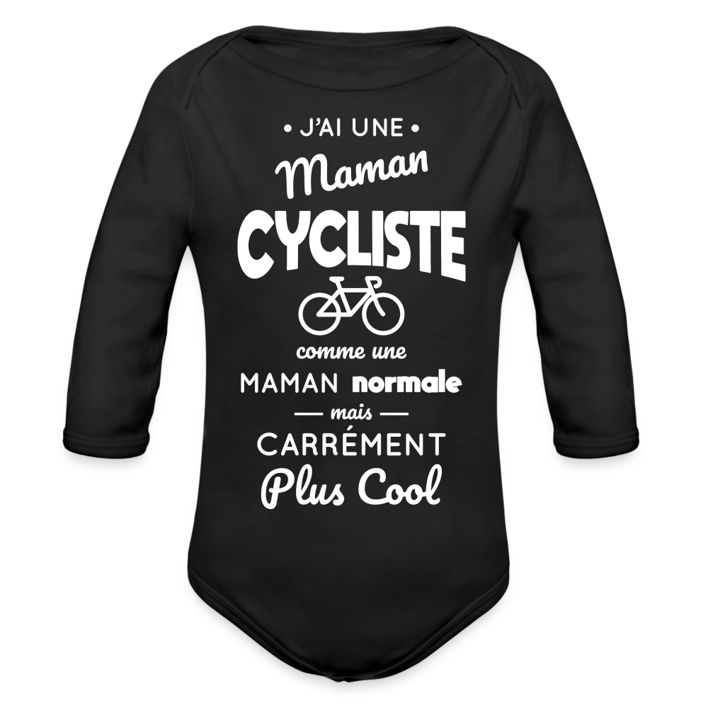 Body Bébé bio manches longues - J'ai une maman cycliste - noir