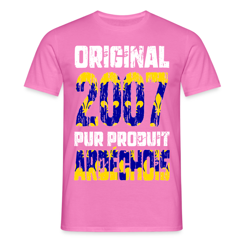 T-shirt Homme - Anniversaire 18 Ans - Original 2007 - Pur produit Ardéchois - rose