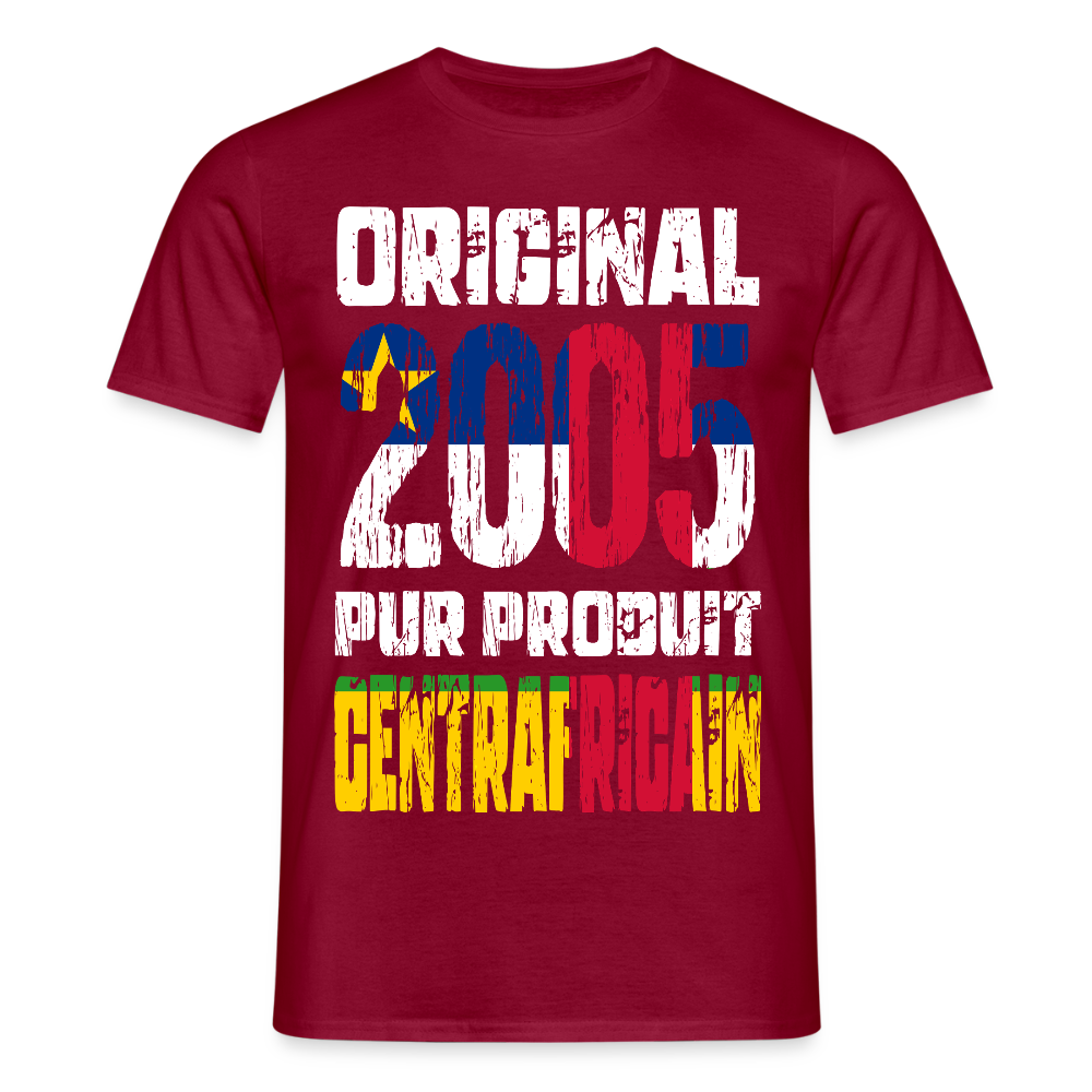 T-shirt Homme - Anniversaire 20 Ans - Original 2005 - Pur produit Centrafricain - rouge brique