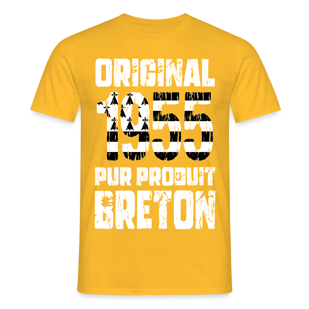T-shirt Homme - Anniversaire 70 Ans - Original 1955 - Pur produit Breton - jaune