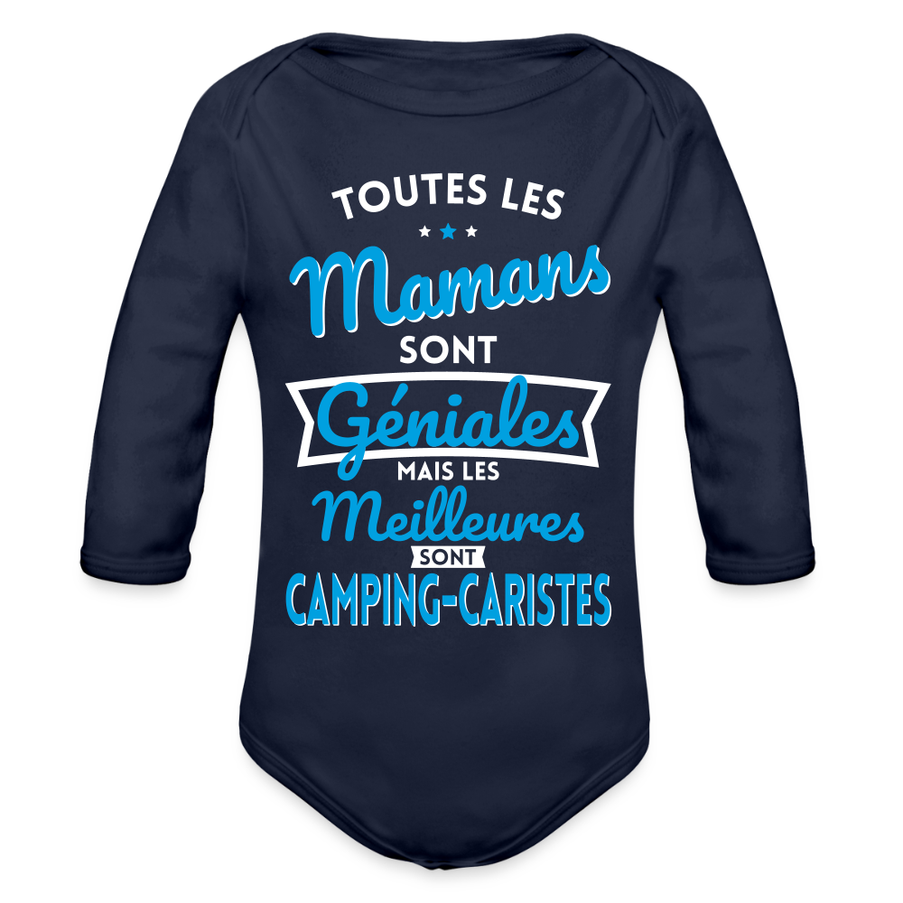 Body Bébé bio manches longues - Mamans géniales - Les meilleures sont camping-caristes - marine foncé