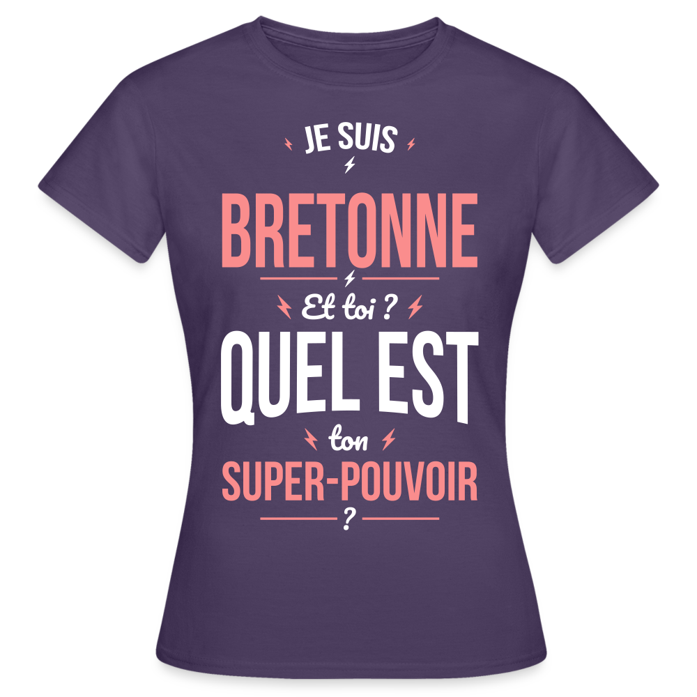 T-shirt Femme - Je suis Bretonne - Super-pouvoir - violet foncé