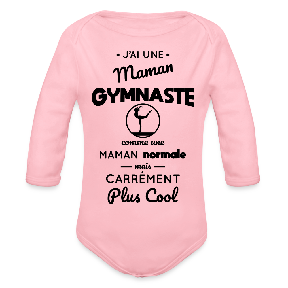 Body Bébé bio manches longues - J'ai une maman gymnaste - rose clair