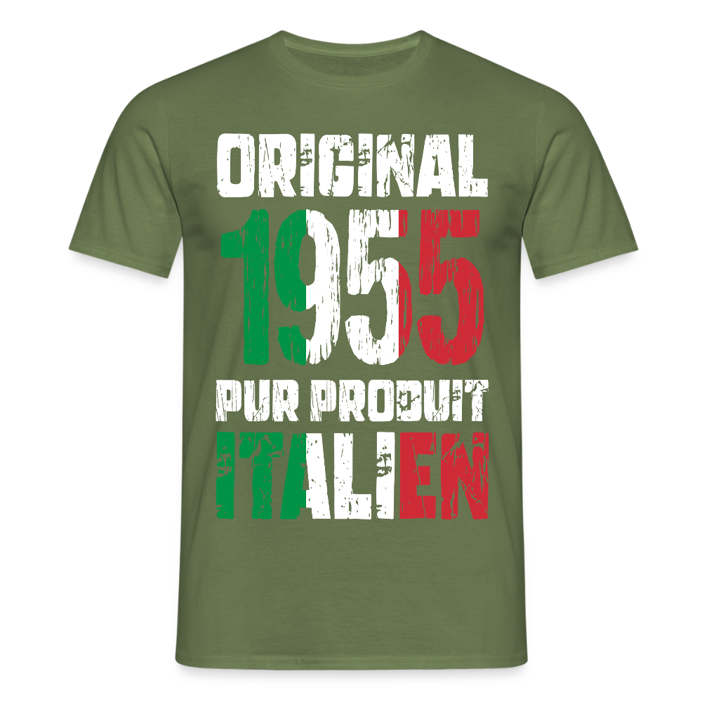 T-shirt Homme - Anniversaire 70 Ans - Original 1955 - Pur produit Italien - vert militaire