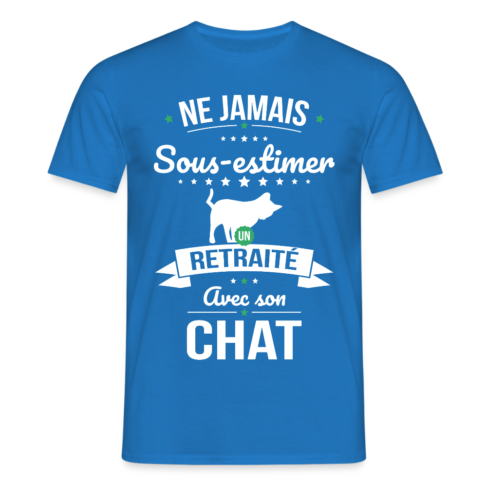 T-shirt Homme - Ne jamais sous-estimer un retraité avec son chat - bleu royal