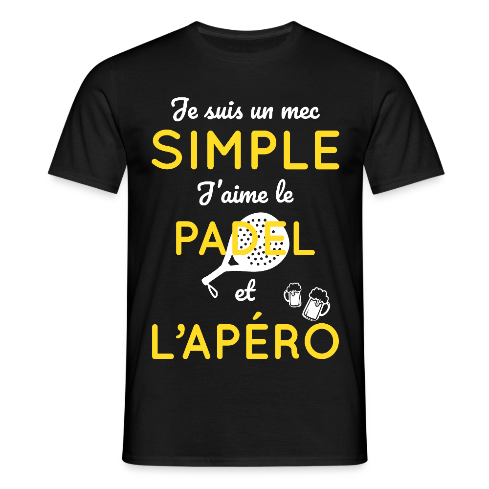 T-shirt Homme - Mec simple J'aime le Padel et L'apéro - noir