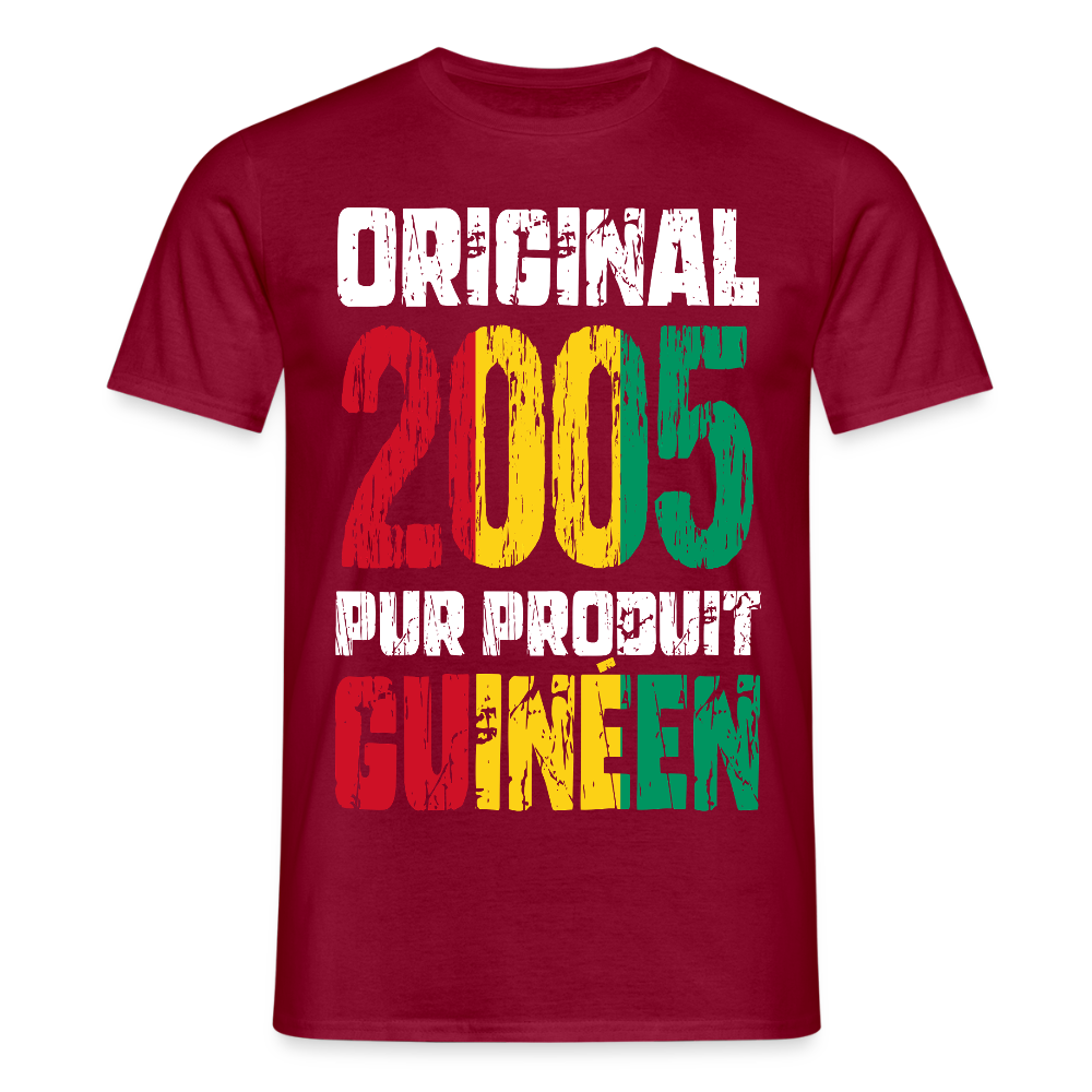 T-shirt Homme - Anniversaire 20 Ans - Original 2005 - Pur produit Guinéen - rouge brique