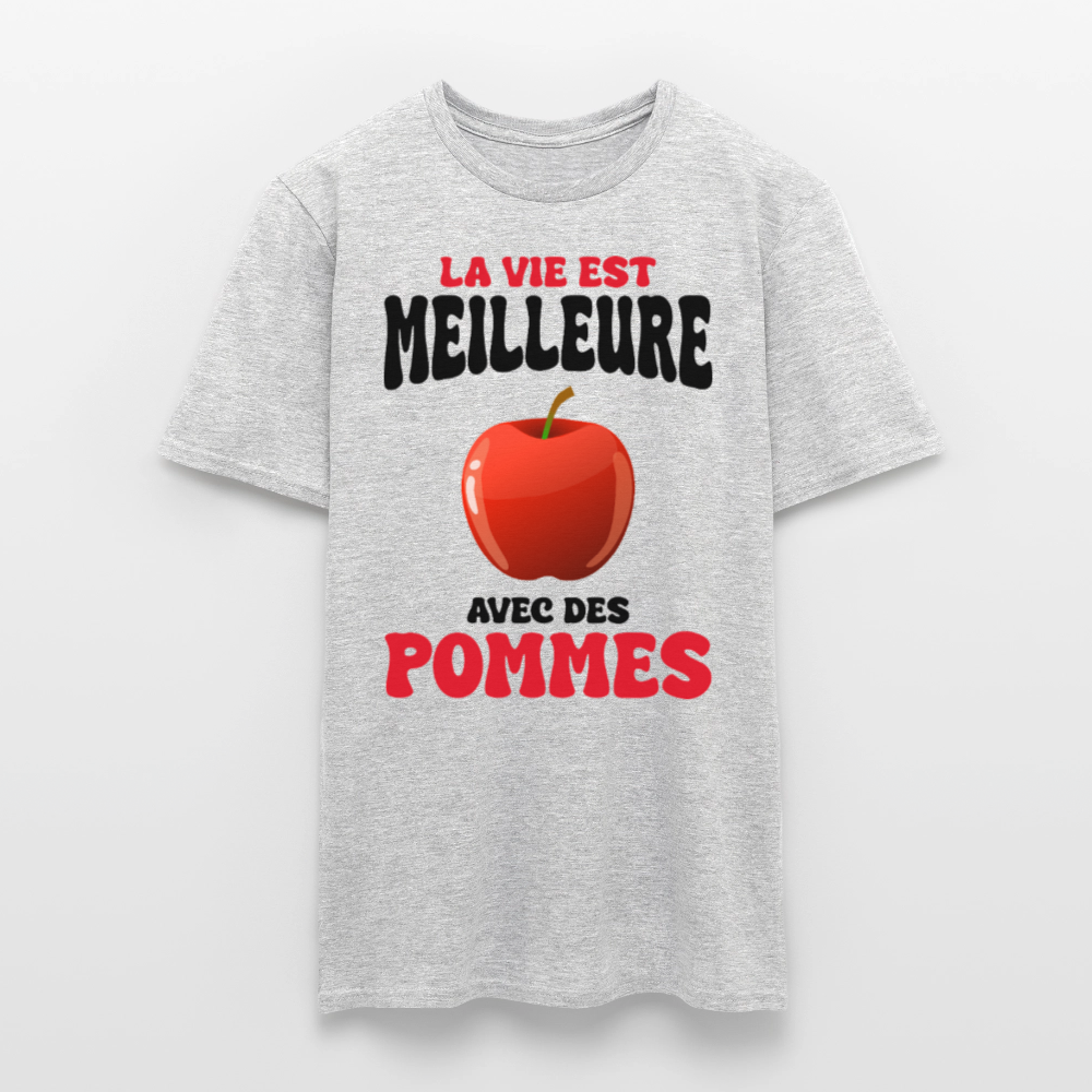 T-shirt Homme - La vie est meilleure avec des pommes - gris chiné