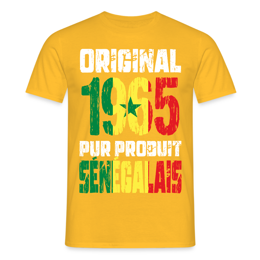T-shirt Homme - Anniversaire 60 Ans - Original 1965 - Pur produit Sénégalais - jaune