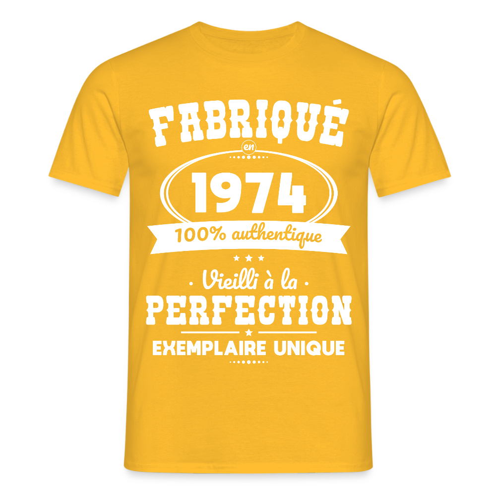 T-shirt Homme - Anniversaire 51 Ans - Fabriqué en 1974 - jaune