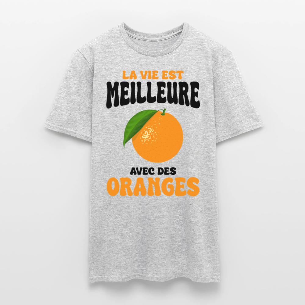T-shirt Homme - La vie est meilleure avec des oranges - gris chiné