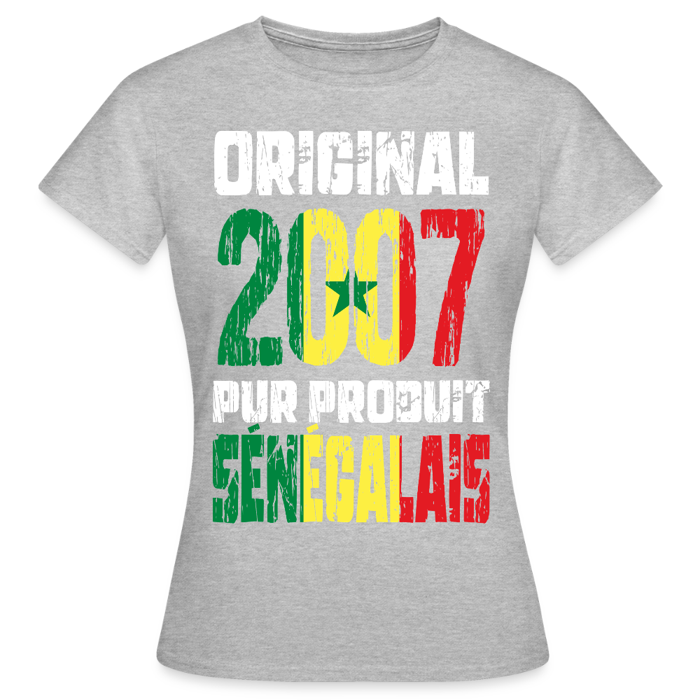 T-shirt Femme - Anniversaire 18 Ans - Original 2007 - Pur produit Sénégalais - gris chiné