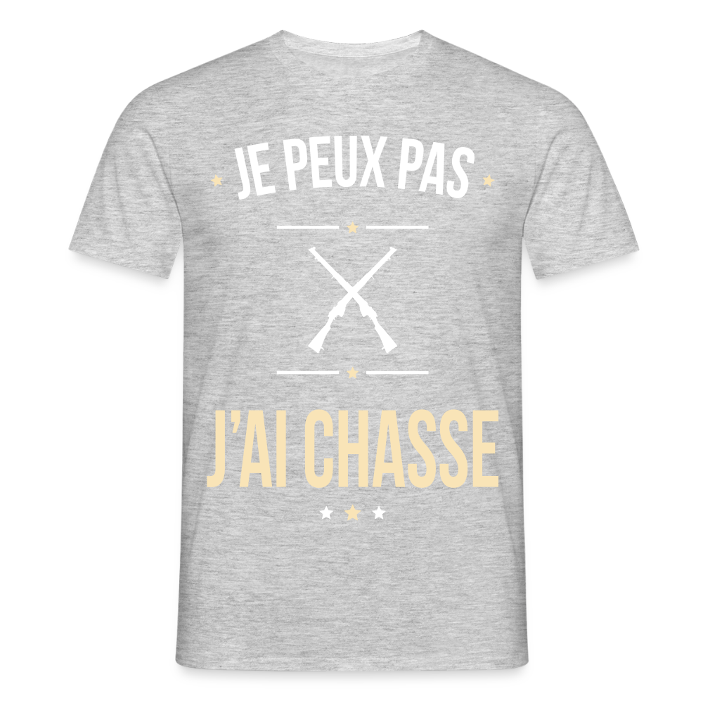 T-shirt Homme - Je peux pas j'ai Chasse - gris chiné