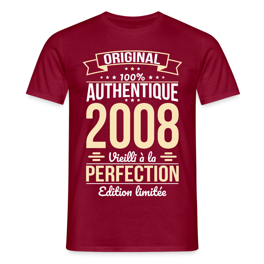 T-shirt anniversaire homme 18 ans – Original 2008 - rouge brique