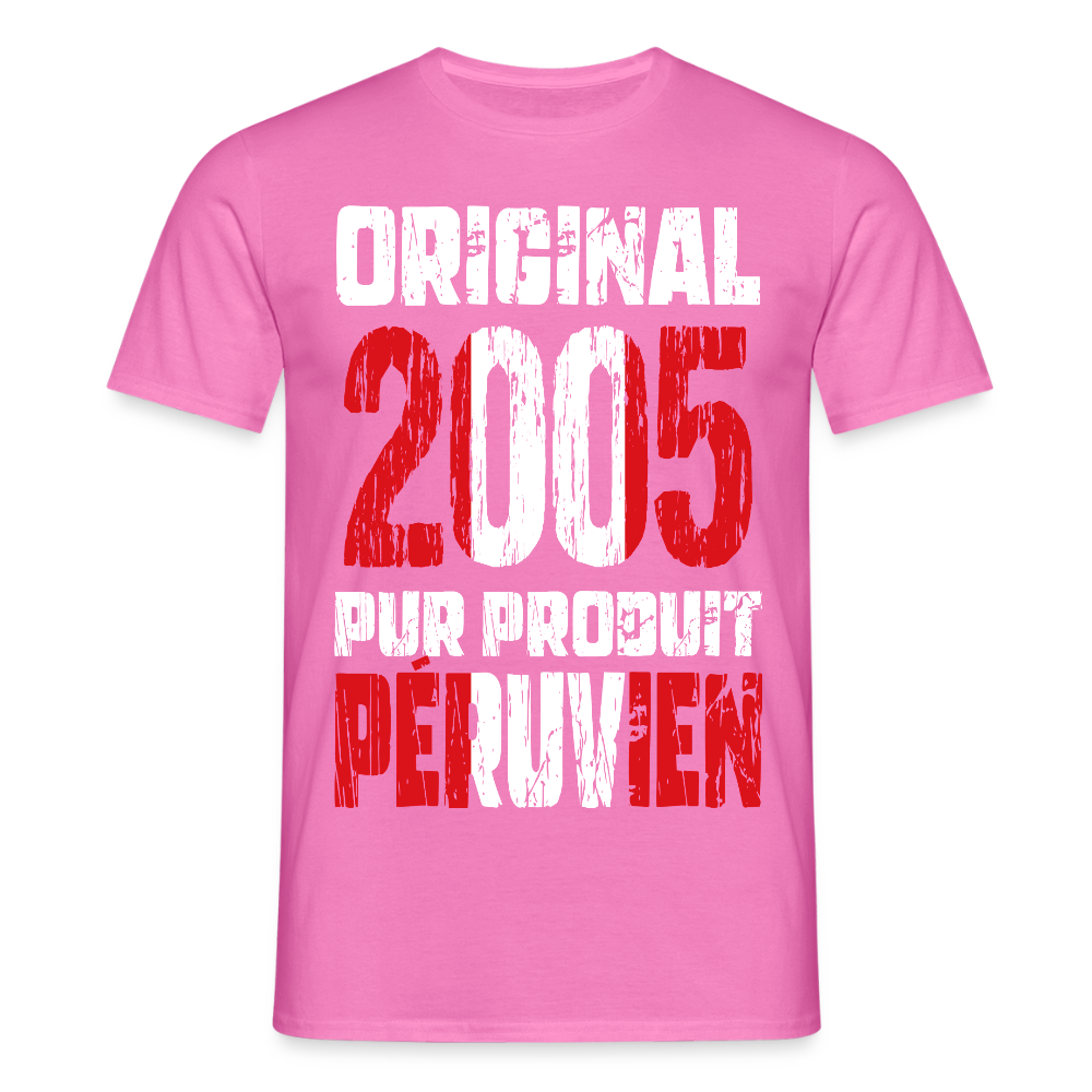 T-shirt Homme - Anniversaire 20 Ans - Original 2005 - Pur produit Péruvien - rose