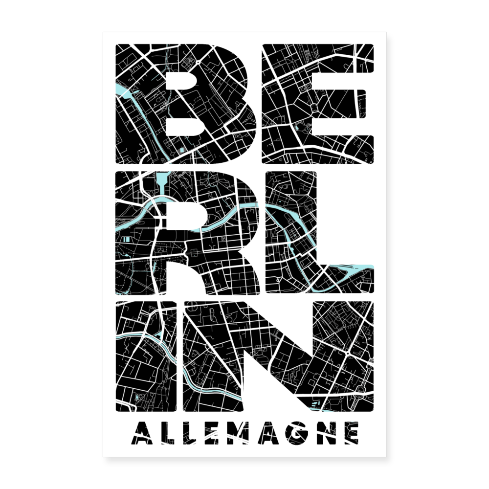Poster Berlin - Plan Berlin - 40 x 60 cm - blanc