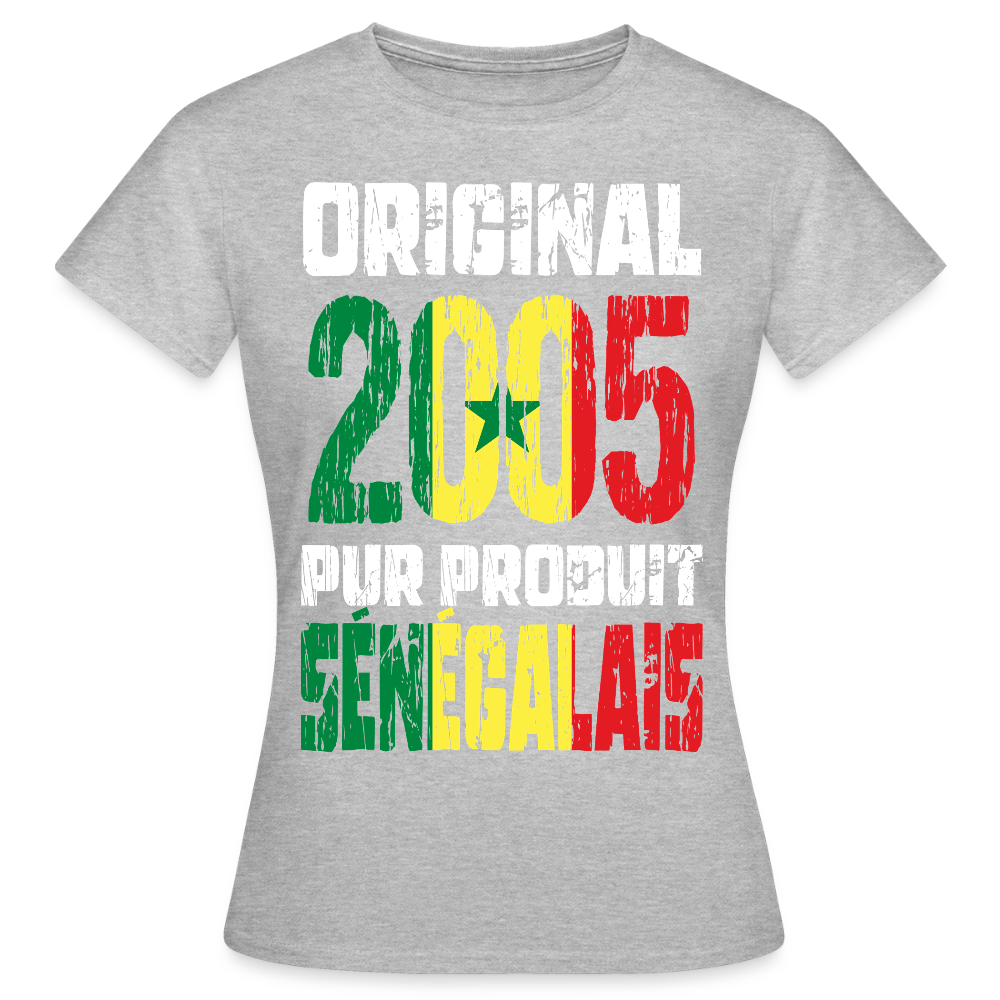 T-shirt Femme - Anniversaire 20 Ans - Original 2005 - Pur produit Sénégalais - gris chiné