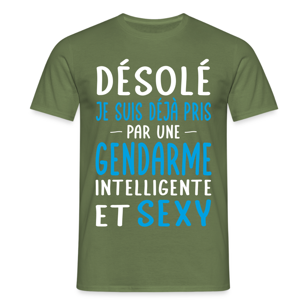 T-shirt Homme - Je suis pris par une gendarme intelligente et sexy - vert militaire
