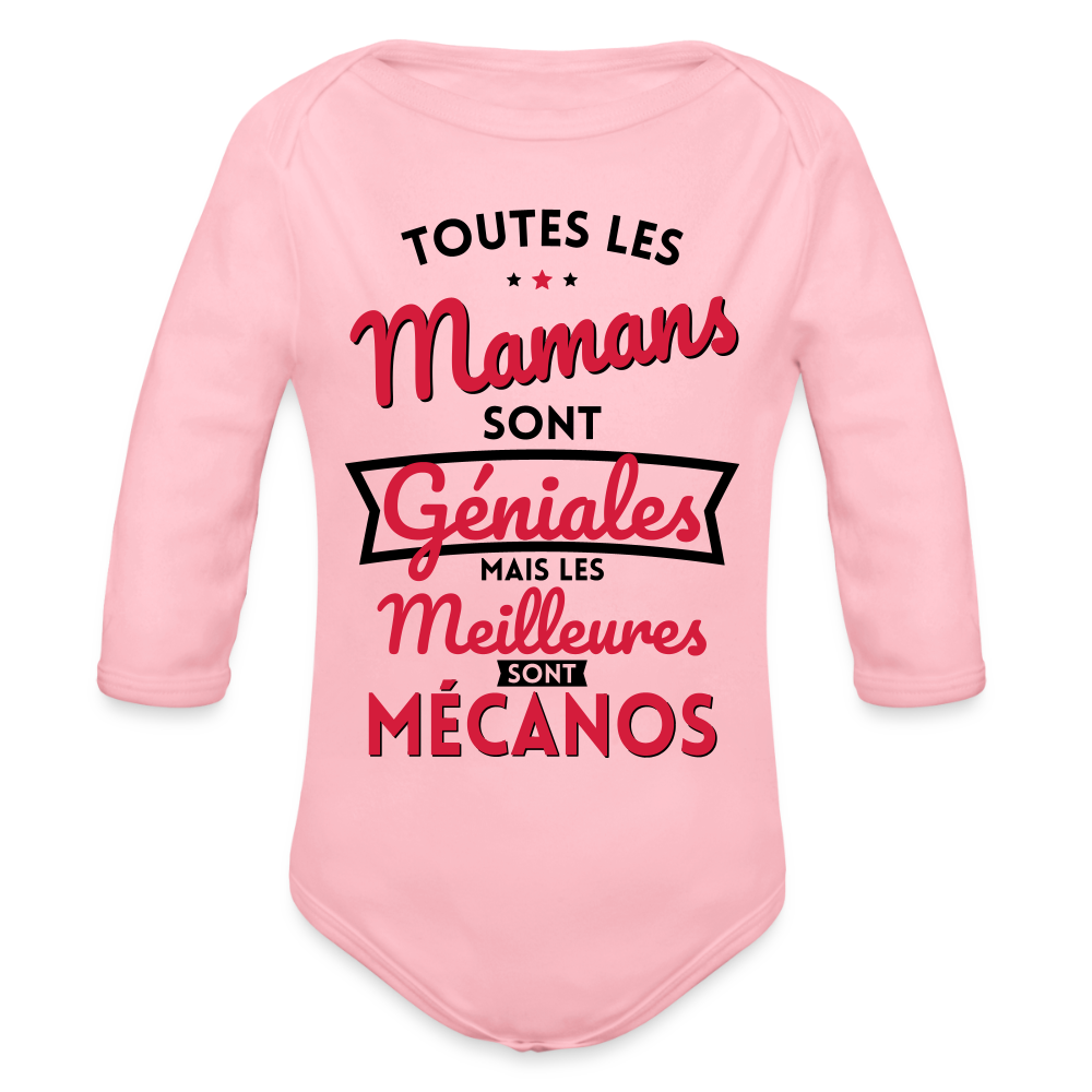 Body Bébé bio manches longues - Mamans géniales - Les meilleures sont mécanos - rose clair