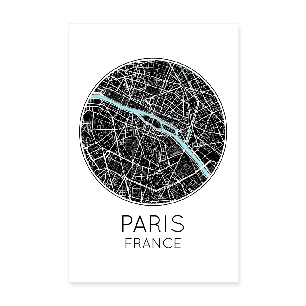 Poster Paris - Plan Paris - 20 x 30 cm - blanc