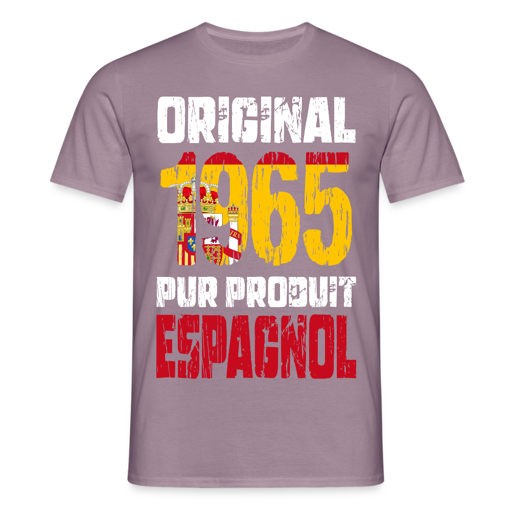 T-shirt Homme - Anniversaire 60 Ans - Original 1965 - Pur produit Espagnol - mauve gris