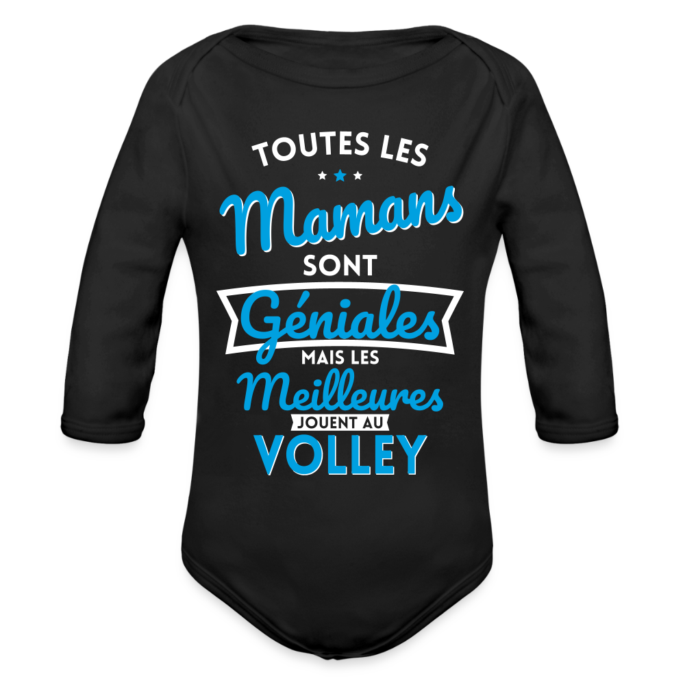 Body Bébé bio manches longues - Mamans géniales - Les meilleures jouent au volley - noir