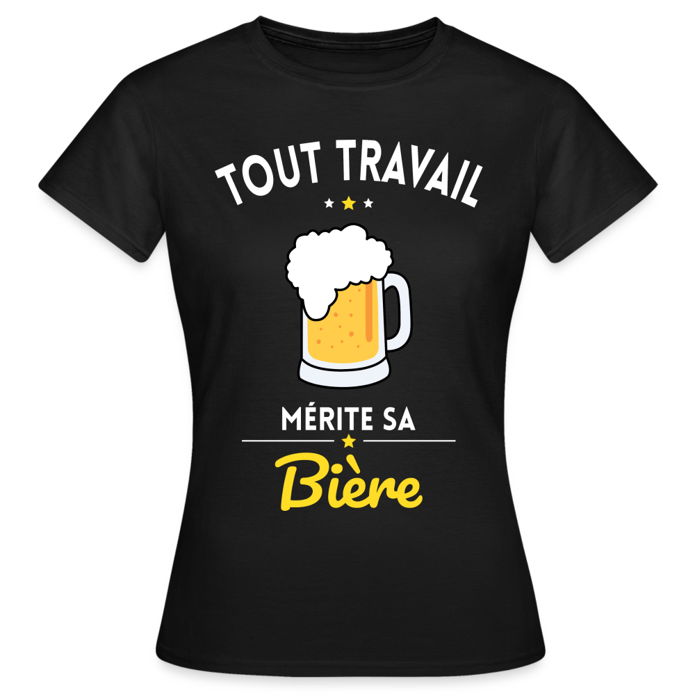 T-shirt Femme - Tout travail mérite sa bière - noir