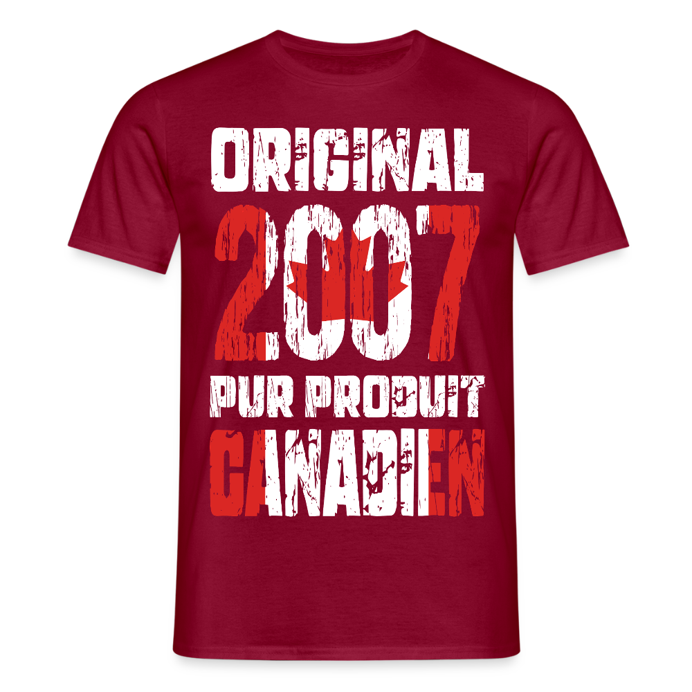 T-shirt Homme - Anniversaire 18 Ans - Original 2007 - Pur produit Canadien - rouge brique