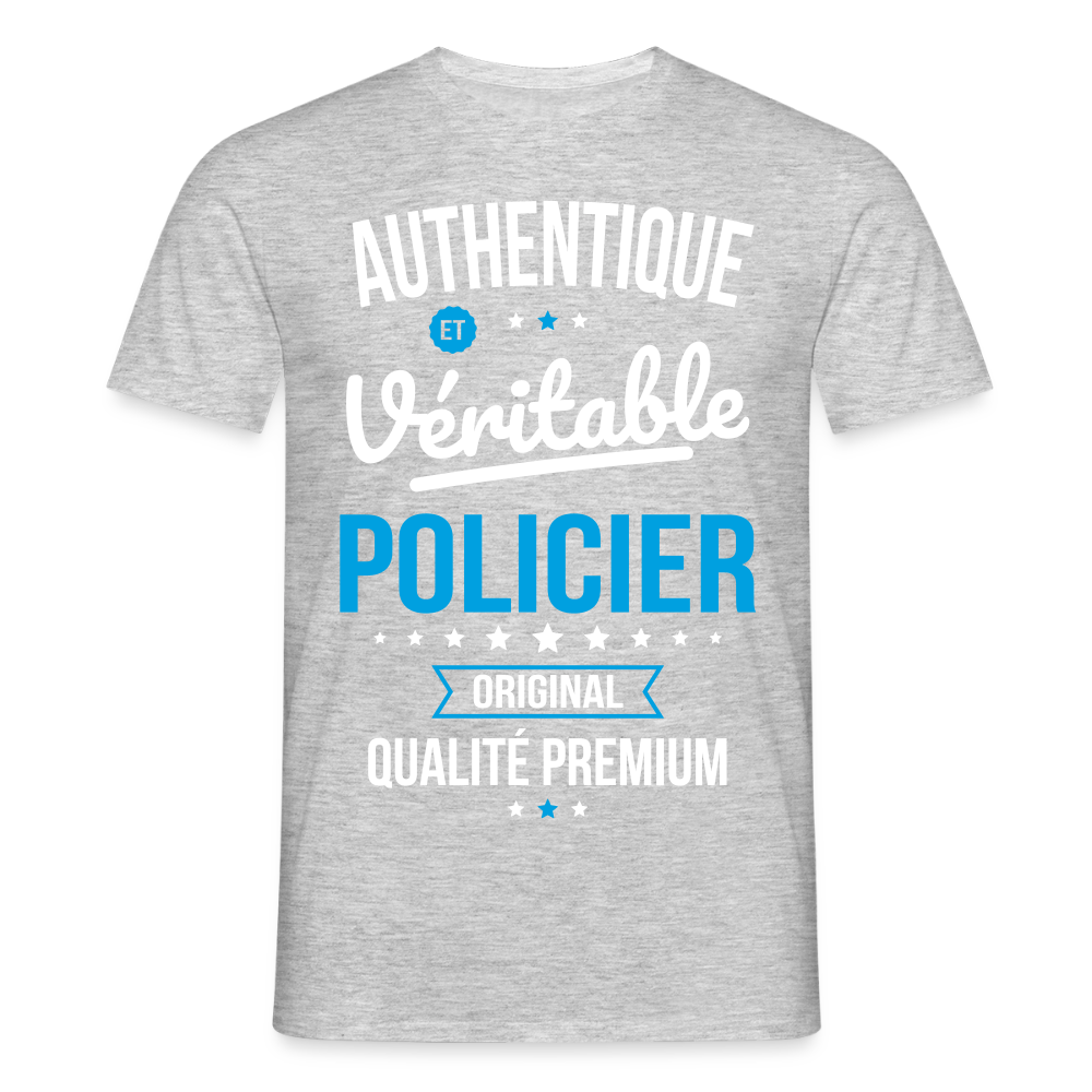 T-shirt Homme - Authentique et véritable Policier - gris chiné