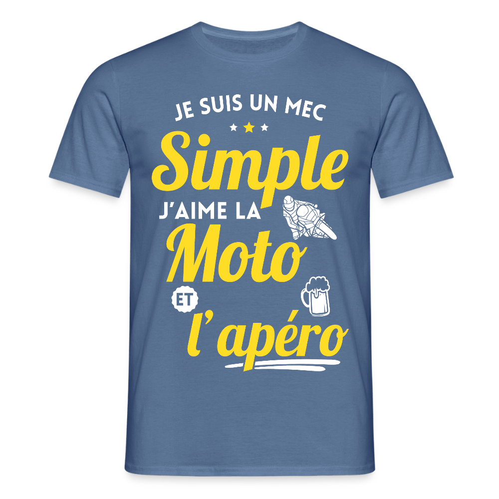 T-shirt Homme - J'aime la moto et l'apéro - bleu pigeon