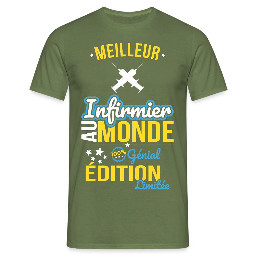 T-shirt Homme - Meilleur Infirmier au monde - 100% génial - vert militaire