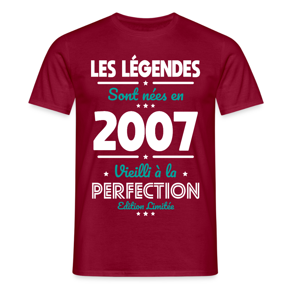 T-shirt Homme - Anniversaire 18 Ans - Les Légendes sont nées en 2007 - rouge brique