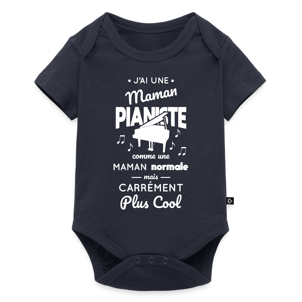Body Bébé bio manches courtes - J'ai une maman pianiste - bleu marine