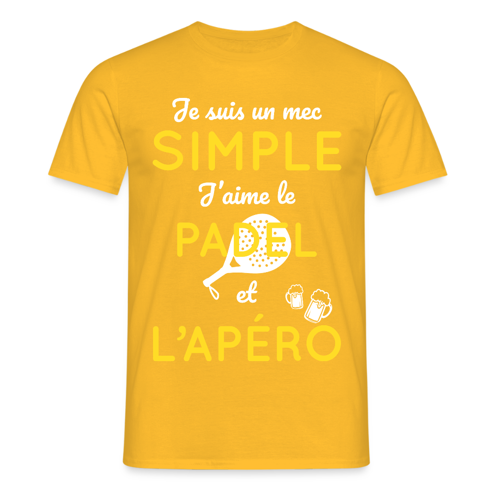 T-shirt Homme - Mec simple J'aime le Padel et L'apéro - jaune