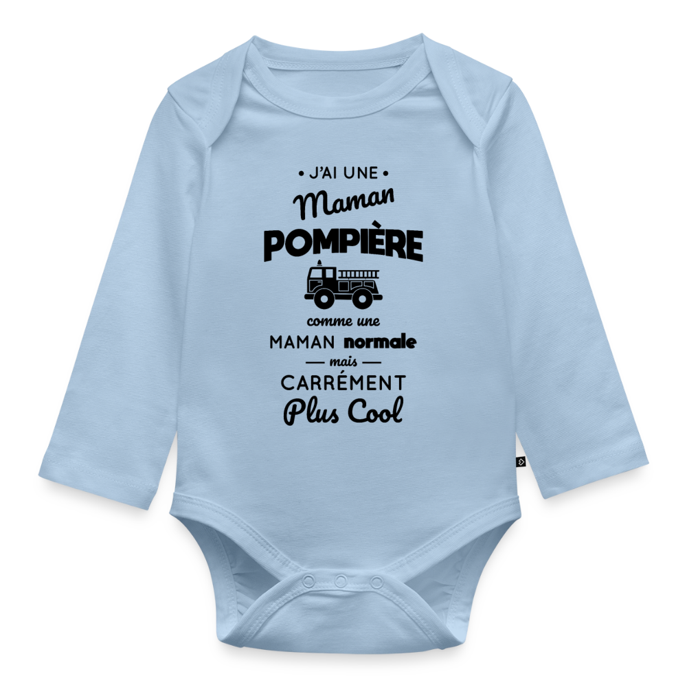 Body Bébé bio manches longues - J'ai une maman pompière - bleu clair