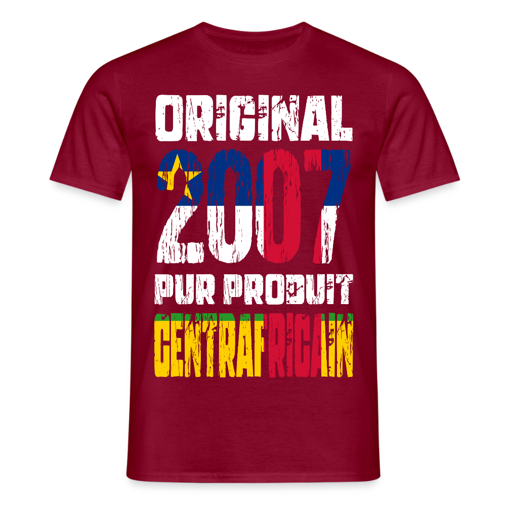 T-shirt Homme - Anniversaire 18 Ans - Original 2007 - Pur produit Centrafricain - rouge brique