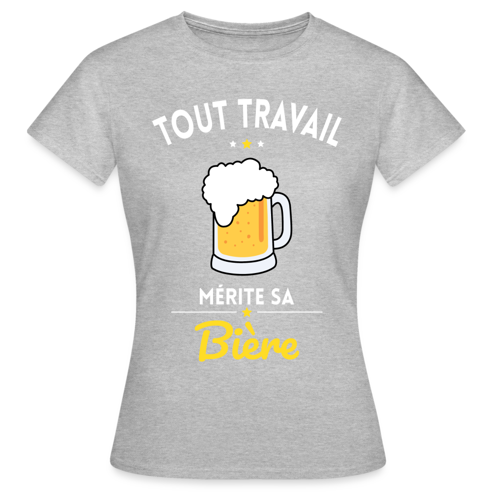 T-shirt Femme - Tout travail mérite sa bière - gris chiné
