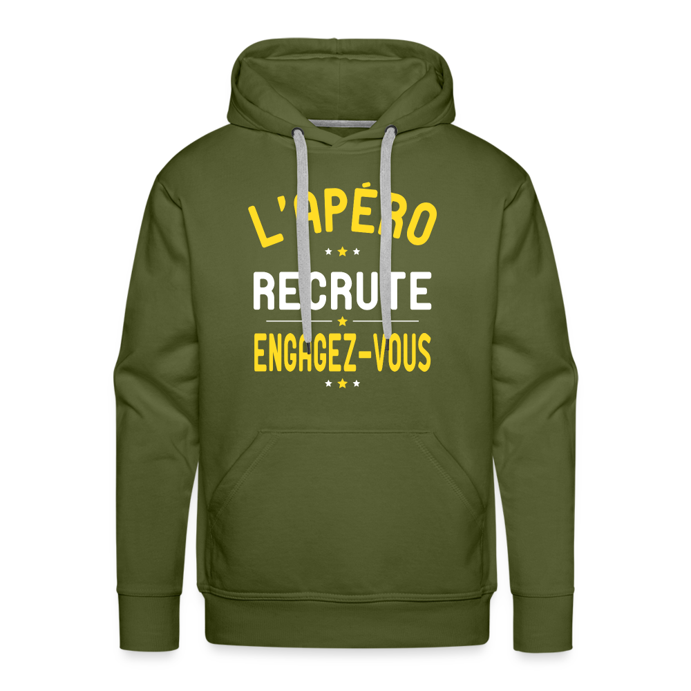 Sweat à capuche Premium Homme - L'apéro recrute - vert olive