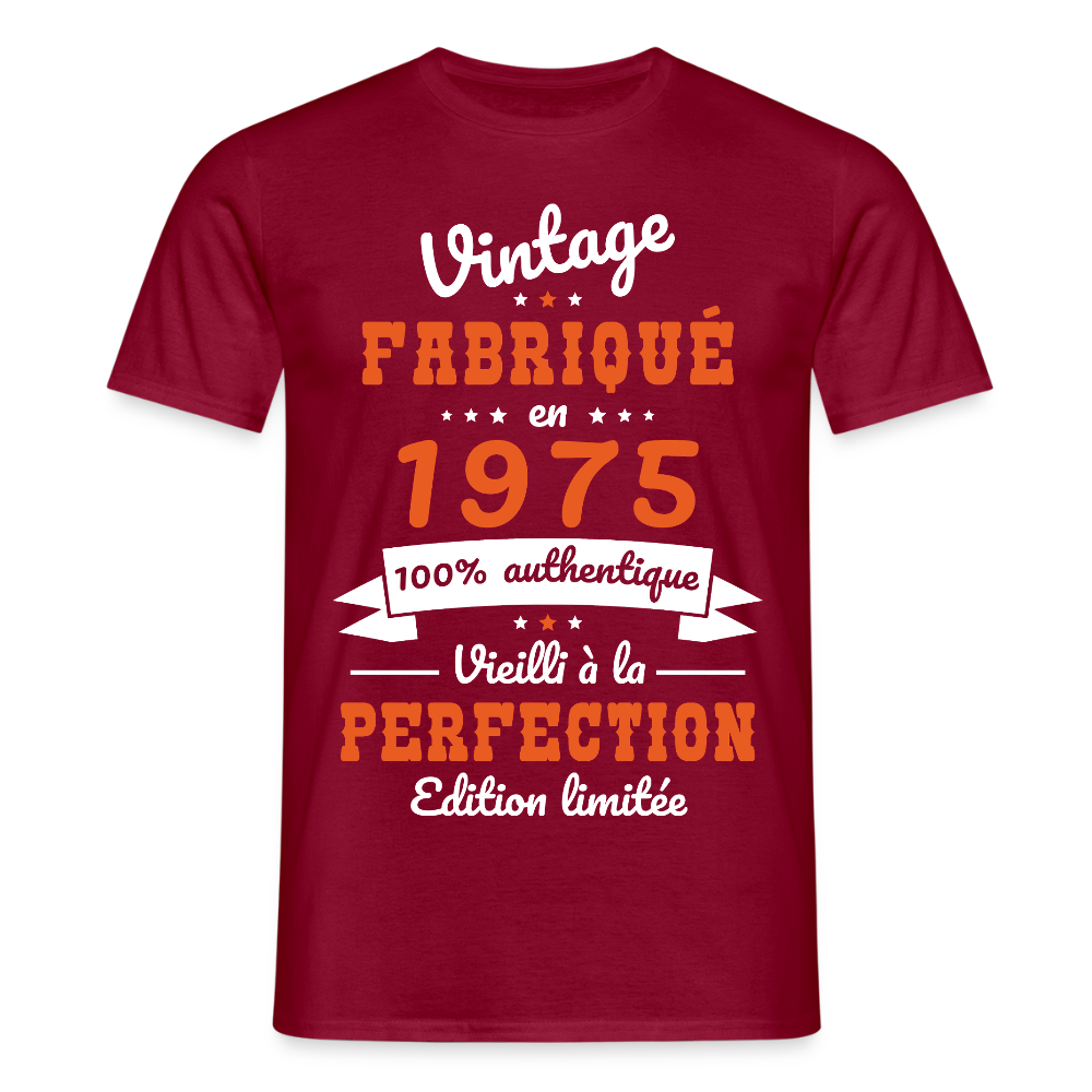 T-shirt Homme - Anniversaire 50 Ans - Vintage fabriqué en 1975 - rouge brique