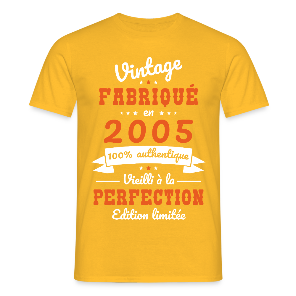T-shirt Homme - Anniversaire 20 Ans - Vintage fabriqué en 2005 - jaune